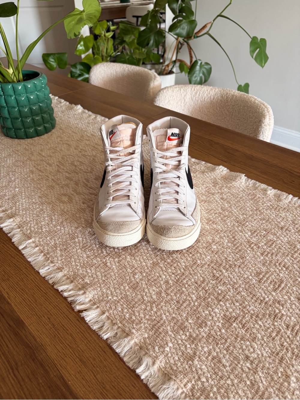 Nike White High-Top Sneakers with Black Swoosh - Picture 4 of 5